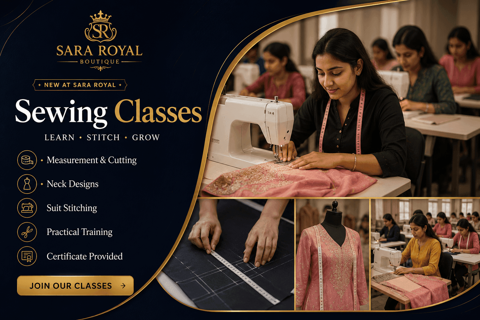 Student practicing stitching techniques